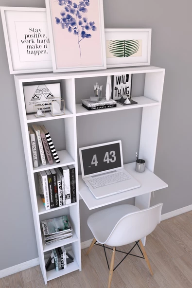 SmartHome Plus Pekin Tek Kitaplıklı Çalışma Masası - Beyaz - 2