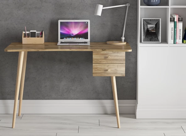 SmartHome Plus Balin 2 Çekmeceli Ahşap Ayaklı Çekmeceli Çalışma Masası - Atlantik Çam - 2