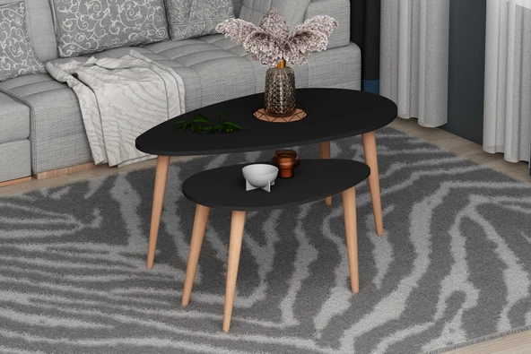 SmartHome Plus Maral Ahşap Ayaklı Orta Sehpa - Siyah - 3