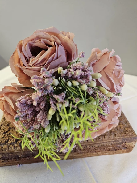 YASİMA Gülkurusu Gelin Eli Gül Buketi Aranjmanlı El Buketi Nikah Kına Söz Gül Demeti 30cm - 4