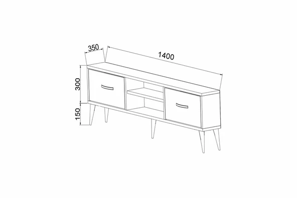 SmartHome Plus Melen 2 Çekmeceli 140 cm Tv Sehpası - Atlantik Çam / Siyah - 5