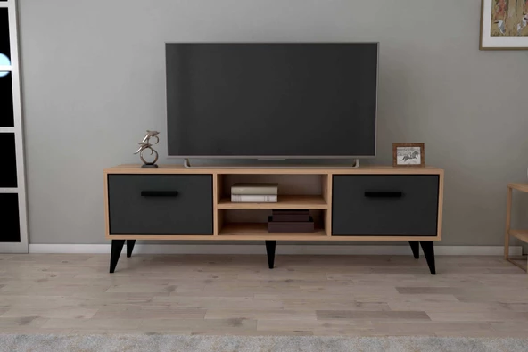 SmartHome Plus Melen 2 Çekmeceli 140 cm Tv Sehpası - Atlantik Çam / Siyah - 2