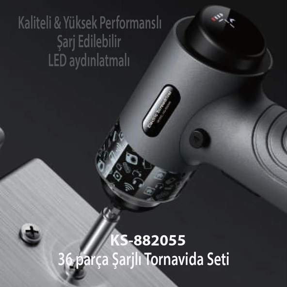 Kingsdun Sarjli Tornavida Seti 36 Parçali Manyetik Uç 5V 2500mAH - 2