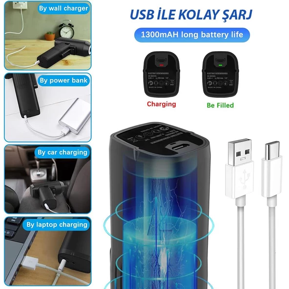 Kingsdun Sarjli Tornavida Seti 32 Parça Manyetik Uç 3.6V 1300mAH - 9