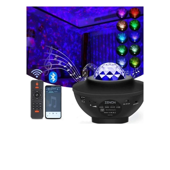 Starry Projektör Bluetooth Hoparlör Gece Lambası RGB Led Işıklı Parti Hoparlörü Speaker - 5