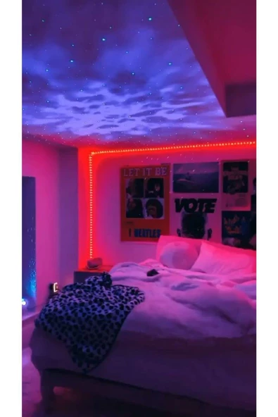 Starry Projektör Bluetooth Hoparlör Gece Lambası RGB Led Işıklı Parti Hoparlörü Speaker - 7