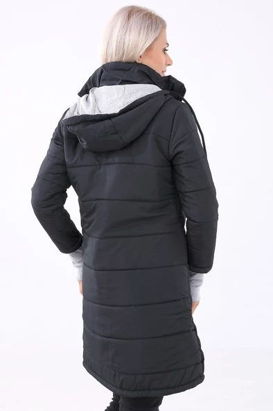 Kapüşonlu Eldiven Detaylı Kışlık Kadın Şişme Mont - 2