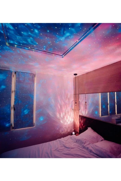 Starry Projektör Bluetooth Hoparlör Gece Lambası RGB Led Işıklı Parti Hoparlörü Speaker - 3