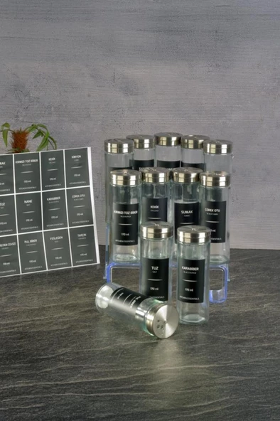 Digithome Etiketli 12’li Metal Kapaklı Cam Yuvarlak Baharatlık Seti 170ml THN86421 C- 1-1-18 - 2