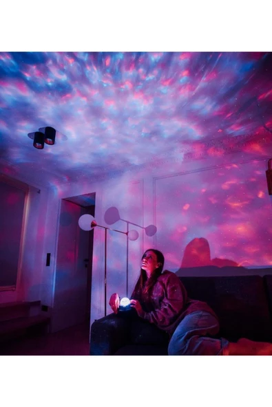 Starry Projektör Bluetooth Hoparlör Gece Lambası RGB Led Işıklı Parti Hoparlörü Speaker - 2