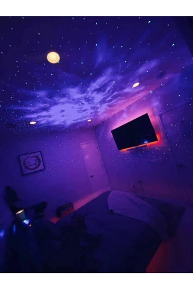 Starry Projektör Bluetooth Hoparlör Gece Lambası RGB Led Işıklı Parti Hoparlörü Speaker - 6
