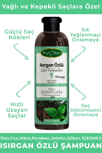 Tuzsuz Yağlı Ve Kepekli Saçlara Özel Isırgan Özlü Bitkisel Şampuan 400ml - 3