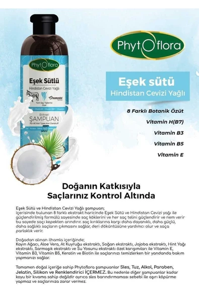 Phytoflora Kepek Karşıtı Tuzsuz Eşek Sütü Ve Hindistan Cevizi Yağlı Bitkisel Şampuan 400 Ml - 8