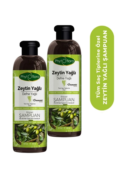 Phytoflora Tuzsuz Tüm Saç Tiplerine Özel Zeytinyağlı Bitkisel Şampuan 400 Ml, 2 Adet