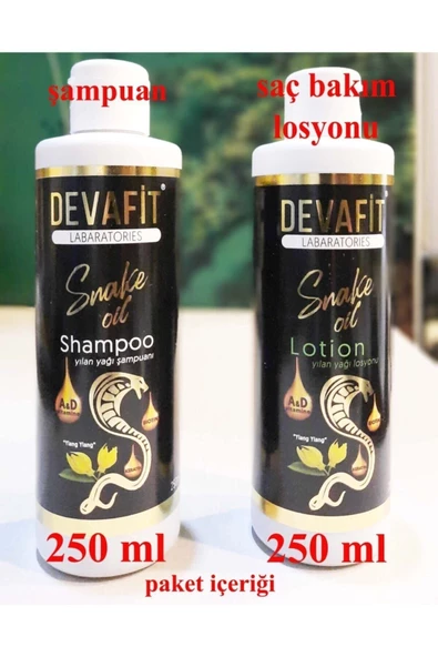 DEVAFİT Dökülen Saçlara Özel Unisex Yılan Yağlı B5 Vitamin Formülü 250 ml Şampuan 250 ml Besleyici Losyon