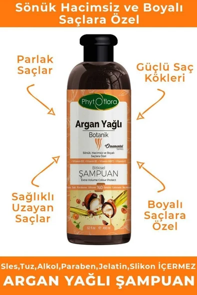 Tuzsuz Hassas Sönük Hacimsiz Ve Boyalı Saçlara Özel Argan Yağlı Bitkisel Şampuan 400 ml - 2