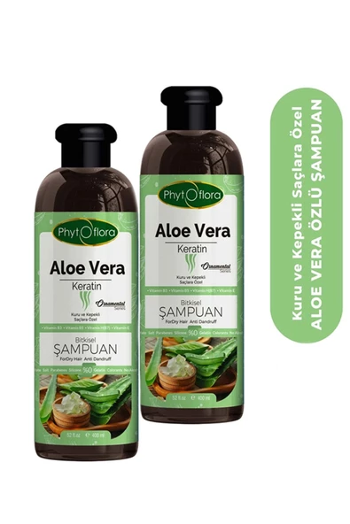 Phytoflora Tuzsuz Kuru Ve Kepekli Saçlara Özel Aloe Vera Ve Keratin Ilaveli Bitkisel Şampuan 400 Ml, 2 Adet