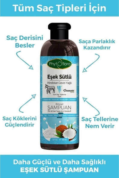 Phytoflora Kepek Karşıtı Tuzsuz Eşek Sütü Ve Hindistan Cevizi Yağlı Bitkisel Şampuan 400 Ml - 2