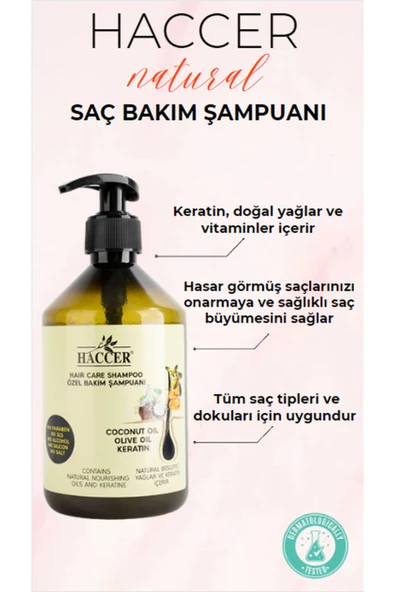 Haccer Tuzsuz Sülfatsız Parabensiz Özel Bakım Keratin Şampuan, Organik Şampuan 400 ml - 5