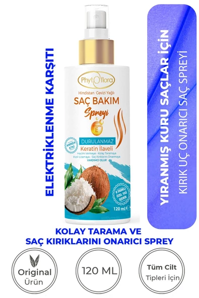 Phytoflora Yıpranmış Kuru Saçlar Için Kolay Tarama Spreyi & Kırık Uç Onarıcı Saç Bakım Spreyi 120 Ml