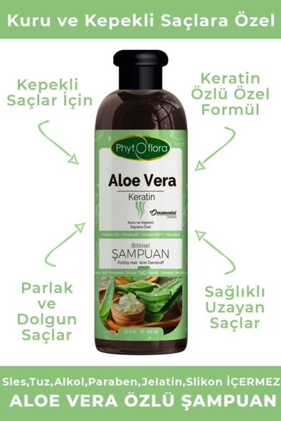 Tuzsuz Kuru Ve Kepekli Saçlara Özel Aloe Vera Ve Keratin Ilaveli Bitkisel Şampuan 400 ml - 2
