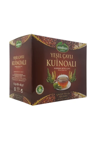 Mindivan Yeşil Çaylı Kinoa Karışık Bitki Çayı 30 Süzen Poşet Çay