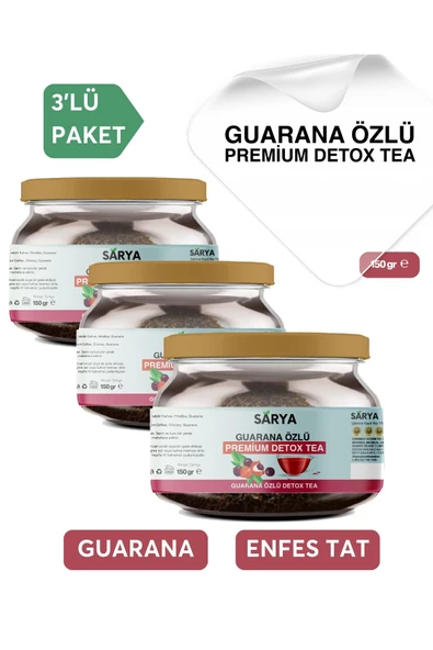 SARYA 3 Adet Guarana Özlü Premium Detox Tea 3x 150 Gr Sarya Guarana Özlü çay