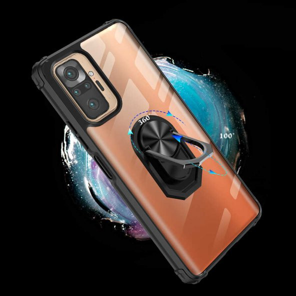 Ceponya Xiaomi Redmi Note 10 Pro Kılıf Şeffaf Manyetik Yüzüklü Zırh Silikon - 2
