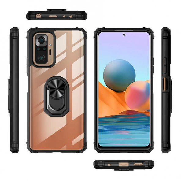 Ceponya Xiaomi Redmi Note 10 Pro Kılıf Şeffaf Manyetik Yüzüklü Zırh Silikon - 3