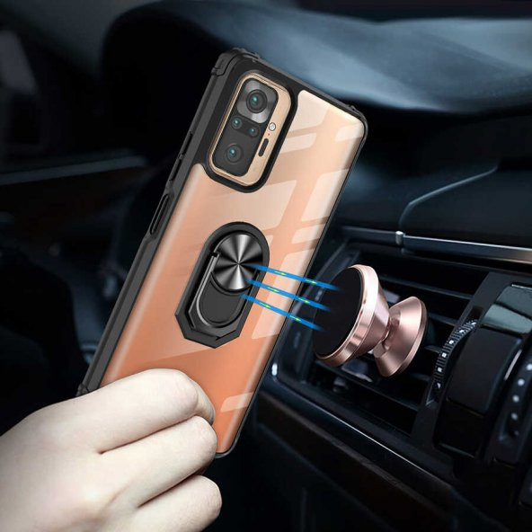 Ceponya Xiaomi Redmi Note 10 Pro Kılıf Şeffaf Manyetik Yüzüklü Zırh Silikon - 4