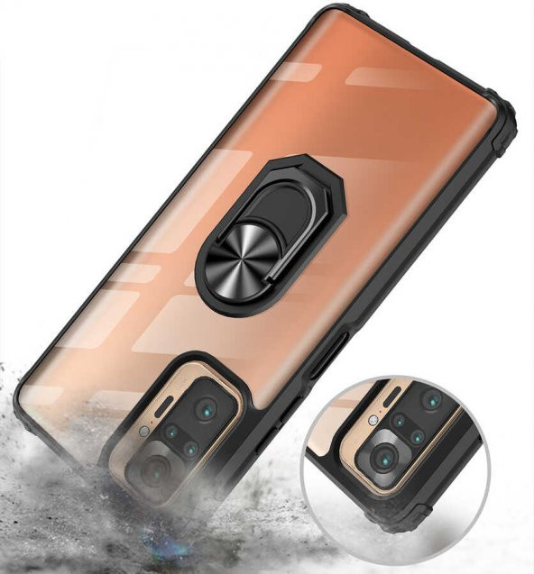Ceponya Xiaomi Redmi Note 10 Pro Kılıf Şeffaf Manyetik Yüzüklü Zırh Silikon - 5
