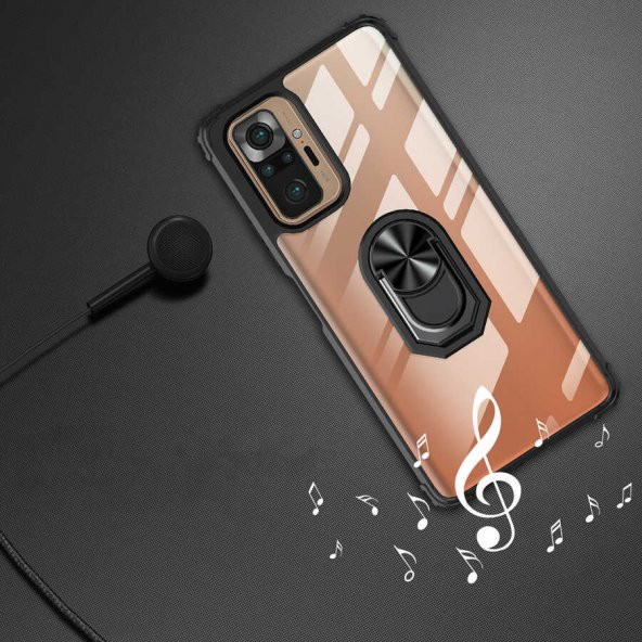 Ceponya Xiaomi Redmi Note 10 Pro Kılıf Şeffaf Manyetik Yüzüklü Zırh Silikon - 6