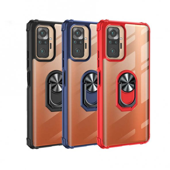 Ceponya Xiaomi Redmi Note 10 Pro Kılıf Şeffaf Manyetik Yüzüklü Zırh Silikon - 7