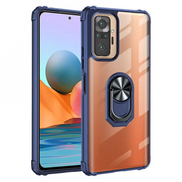 Ceponya Xiaomi Redmi Note 10 Pro Kılıf Şeffaf Manyetik Yüzüklü Zırh Silikon - 12