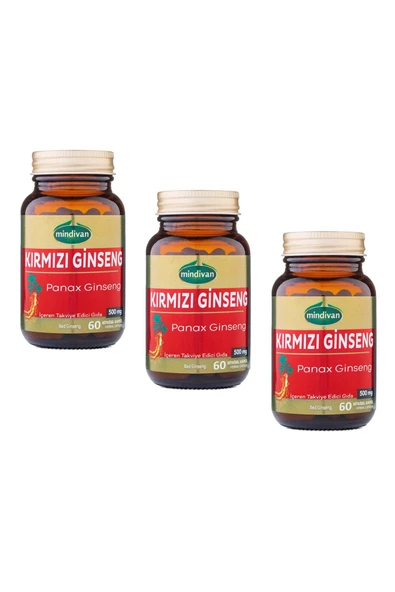 Mindivan Kırmızı Ginseng Ekstraktı 60 Kapsül Panax Ginseng Red Ginseng x3 ADET