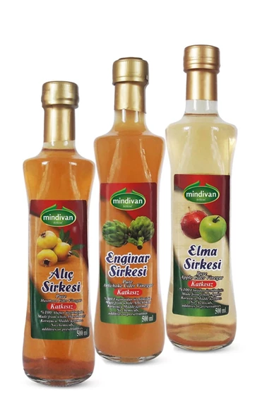 Mindivan Doğal Enginar Sirkesi 500 Ml, Alıç Sirkesi 500 Ml, Elma Sirkesi 500 Ml