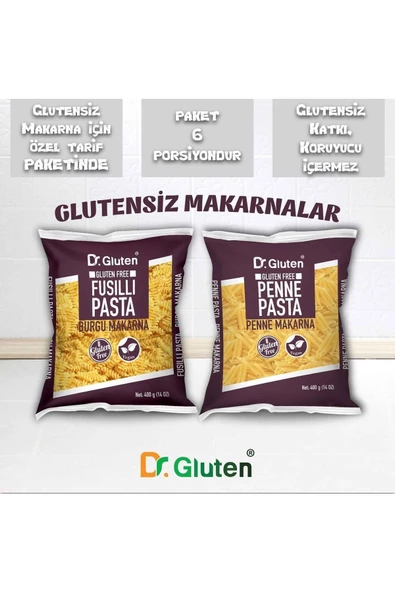 Dr.Gluten Glutensiz Burgu & Boru Makarna 12' Li Set (FUSİLLİ & PENNE) 400 gr X 6 6 Adet - 2
