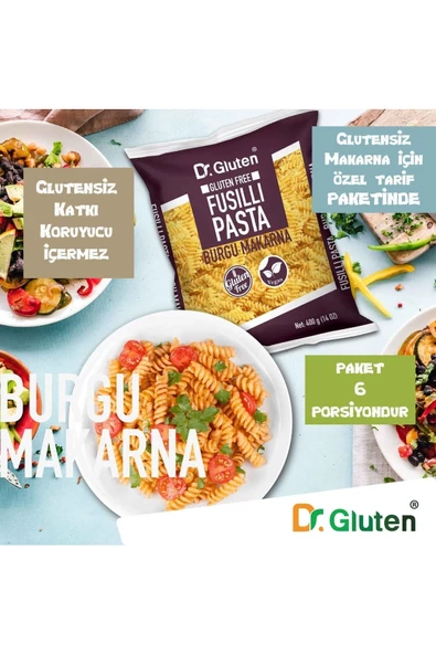 Dr.Gluten Glutensiz Burgu & Boru Makarna 12' Li Set (FUSİLLİ & PENNE) 400 gr X 6 6 Adet - 6