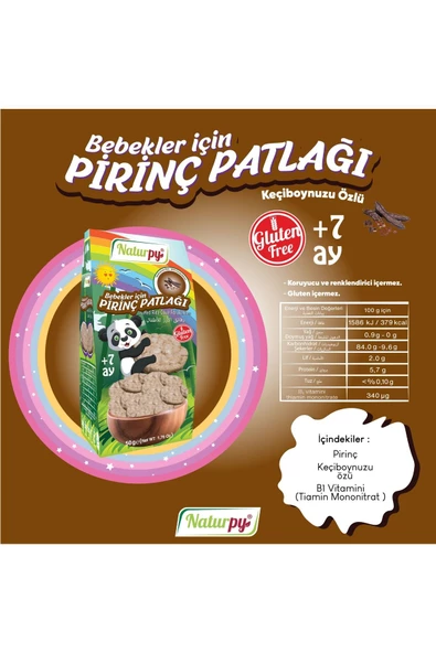 Naturpy Glutensiz Bebekler İçin Pirinç Patlağı 50 g Keçiboynuzu Özlü