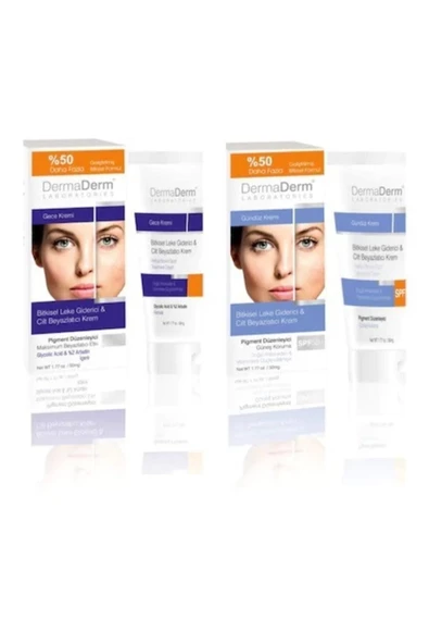 DermaDerm Bitkisel & Cilt Beyazlatıcı Spf50+ Gündüz Kremi 100 Gr Ve Gece Kremi 100 Gr
