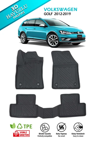 Havuzlu 3d Siyah Paspas Takımı, VOLKSWAGEN-GOLF 2012-2019 3d Havuzlu Paspas+Araç Kokusu