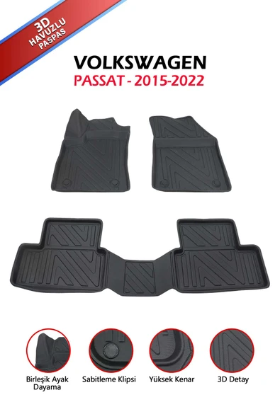 Havuzlu 3d Siyah Paspas Takımı,VOLKSWAGEN-PASSAT-2015-2022 3d Havuzlu Paspas+Araç Kokusu - 2