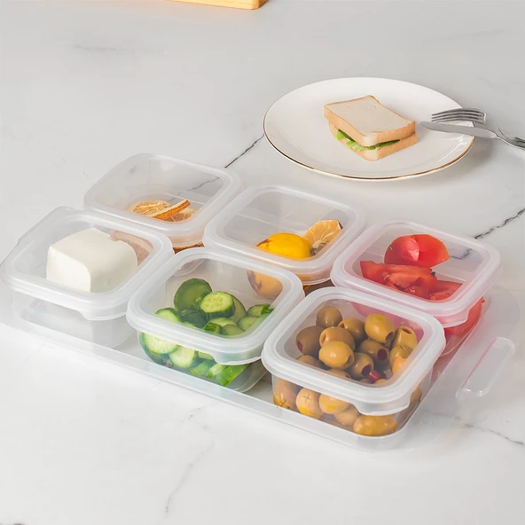 Porsima 2043 Tepsili Kahvaltılık Kapaklı Kahvaltılık 6 Bölmeli Sızdırmaz Kapaklı Bölmeli Şeffaf - 4