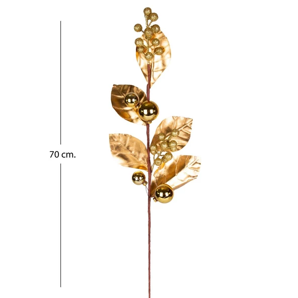 Yılbaşı Çiçeki Pike Berry Gold Simli Gold Yapraklı Yılbaşı Toplu Gold 70 cm - Resim 3