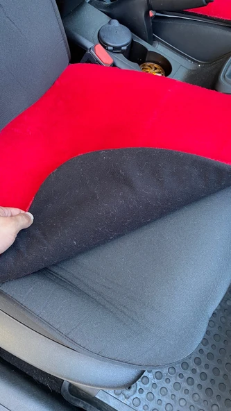 Yumuşak Tüylü Peluş Serme Oto Koltuk Koruyucu Minder Ön Arka Kırmızı - 7