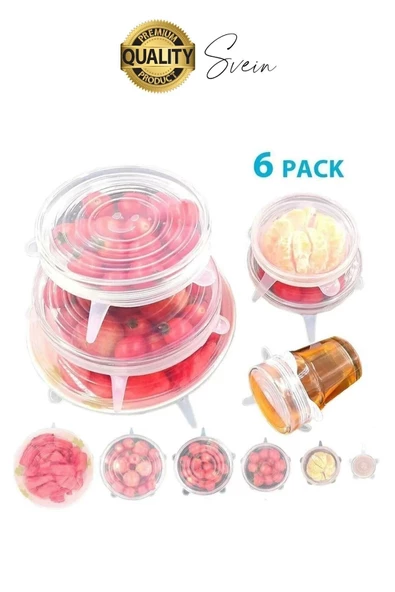 Sızdırmaz 6'lı Silikon Kase Kavanoz Kapatma Kapak Seti Esnek Uyumlu Yırtılmaz Streç Saklama Kabı - 5