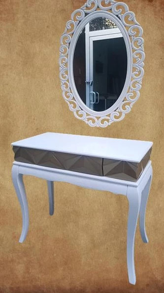 Dresuar Piramit Model 90520 Kayın Lükens Ayak Nakış Ayna Piramit Tabla Gold Beyaz - Resim 7