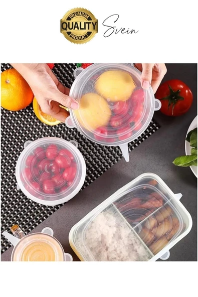 Sızdırmaz 6'lı Silikon Kase Kavanoz Kapatma Kapak Seti Esnek Uyumlu Yırtılmaz Streç Saklama Kabı - 2