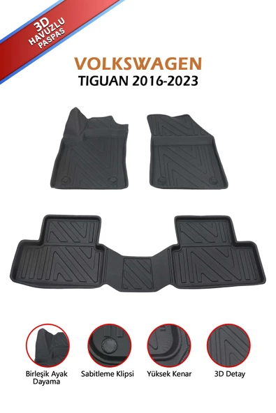 Havuzlu 3d Siyah Paspas Takımı,VOLKSWAGEN-TIGUAN-2016-2023 3d Havuzlu Paspas+Araç Kokusu - 2