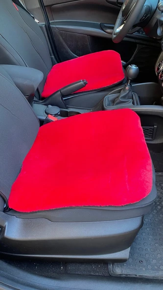Yumuşak Tüylü Peluş Serme Oto Koltuk Koruyucu Minder Ön Arka Kırmızı - 3
